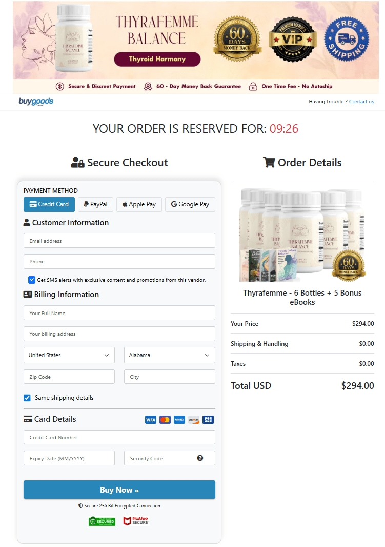 Thyrafemme Balance order page